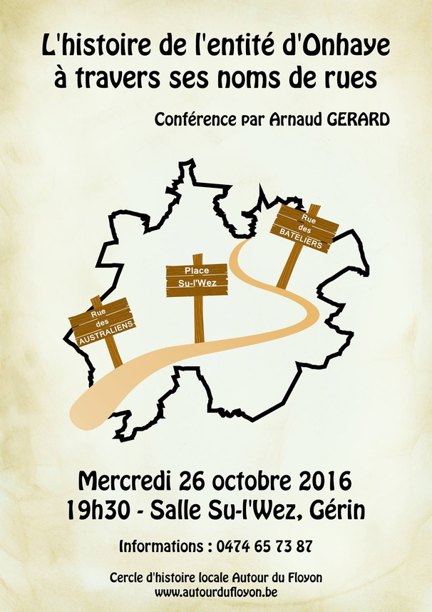 Affiche de la conférence « L’histoire de l’entité d’Onhaye à travers ses noms de rues ».
